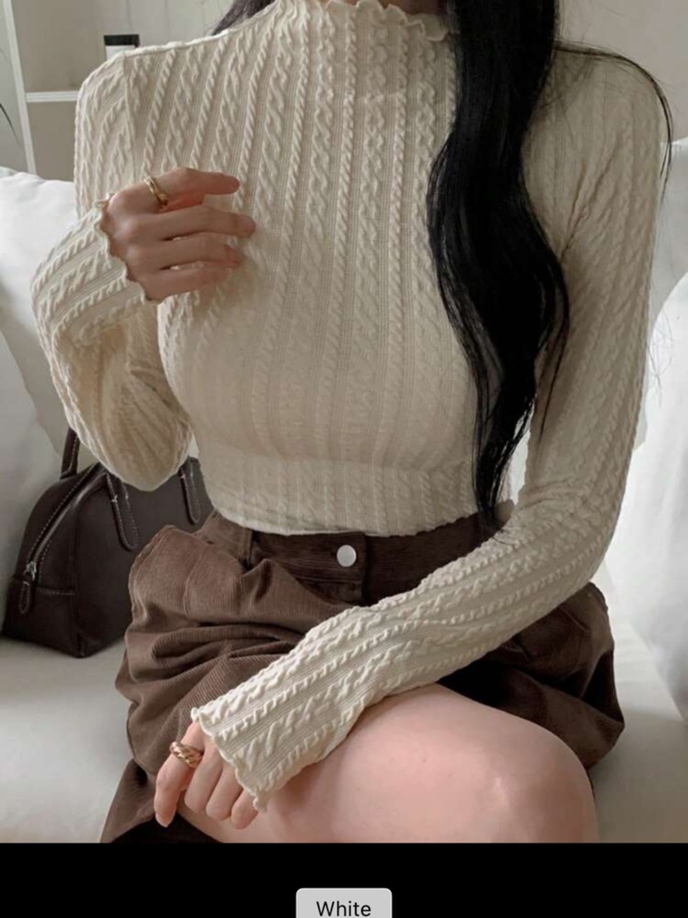Cream Cable Knit Long Sleeve Crop Top